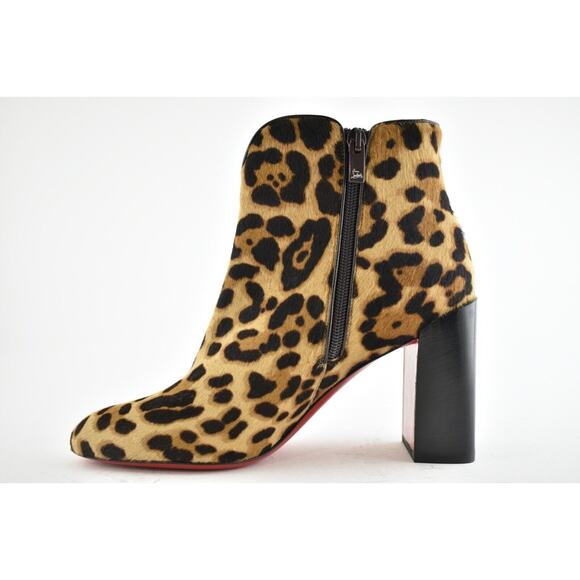 Christian Louboutin Castarika 85 Pony Leopard Black Ankle Block Heel Bootie 37.5 - Picture 8 of 11